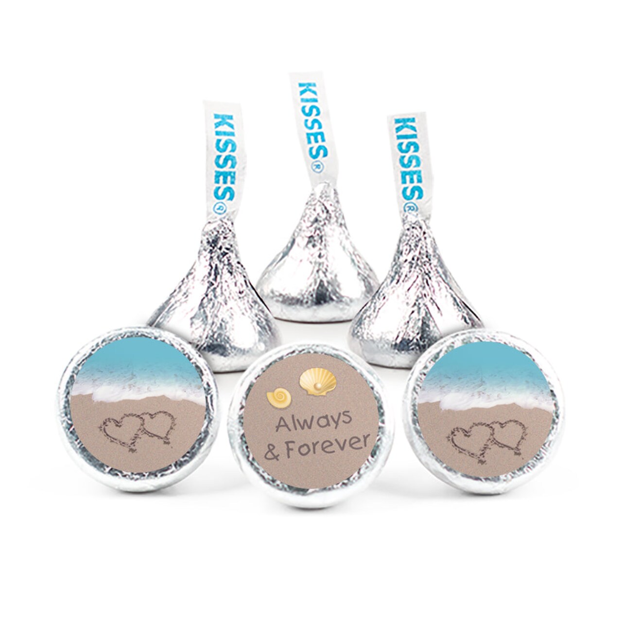 324ct Beach Wedding Stickers for Hershey's Kisses Candy Favors for Guests Blue - By Just Candy